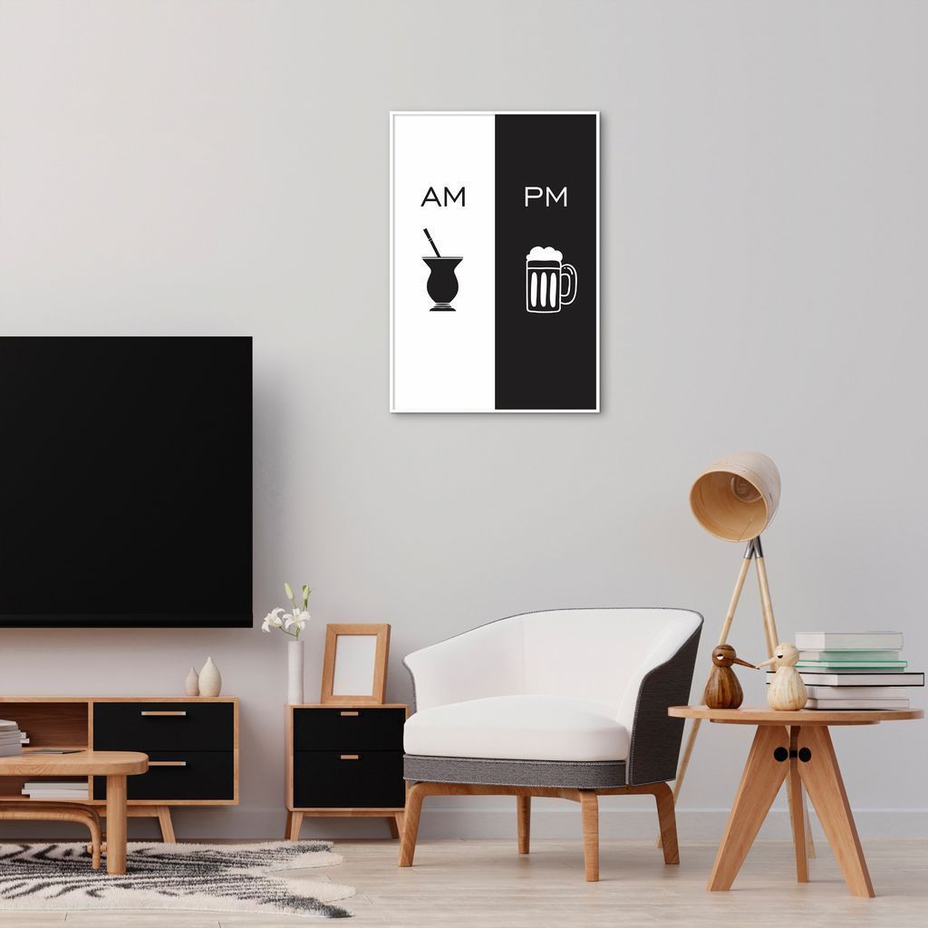 Quadro Cozinha AM PM Chimarrão e Cerveja 60x43 Filete Branco