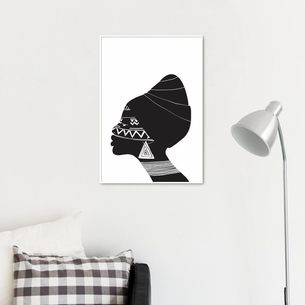Quadro Cultura Africana Mulher Negra 60x43 Filete Branco