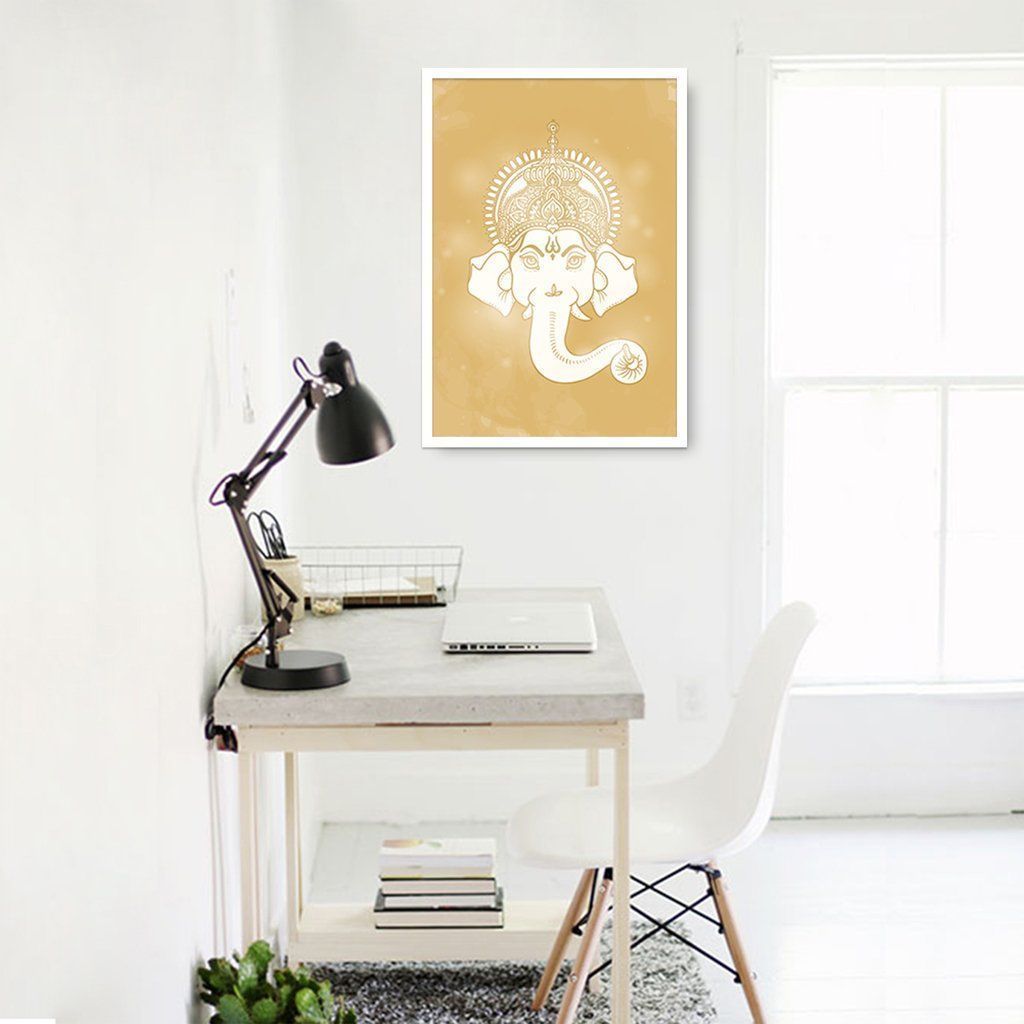 Quadro Deusa Ganesha Amarelo 100x70 Caixa Branco