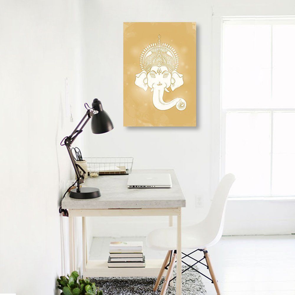 Quadro Deusa Ganesha Amarelo 86x60 Sem Moldura