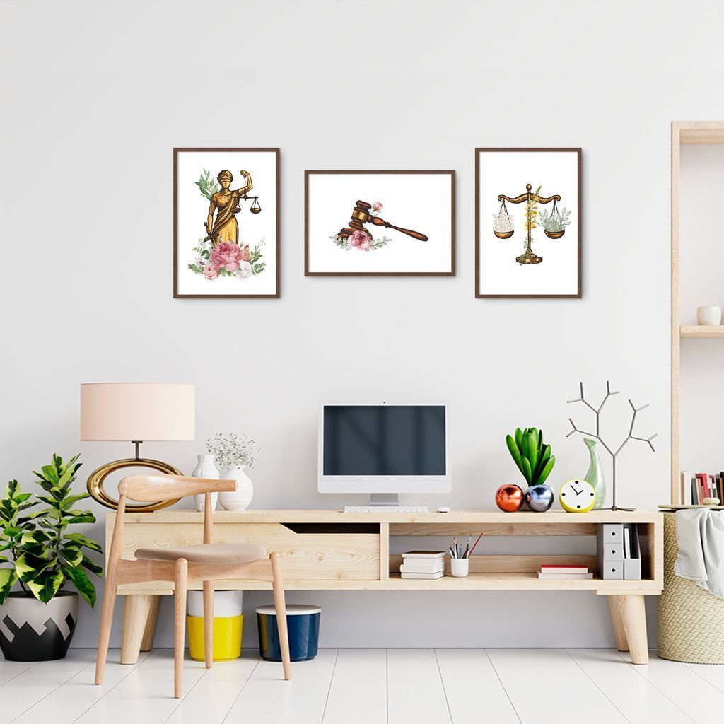 Quadro Deusa Martelo e Balança 169x60 3-60x43 Caixa Marrom