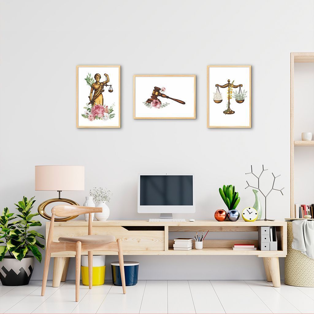 Quadro Deusa Martelo e Balança 244x86 3-86x60 Caixa Marfim