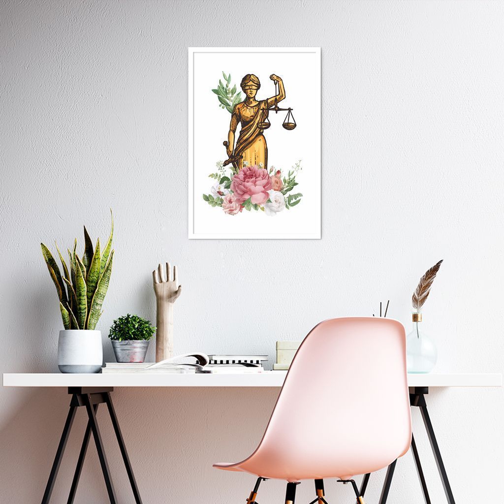 Quadro Deusa da Justiça Themis Flores 100x70 Caixa Branco