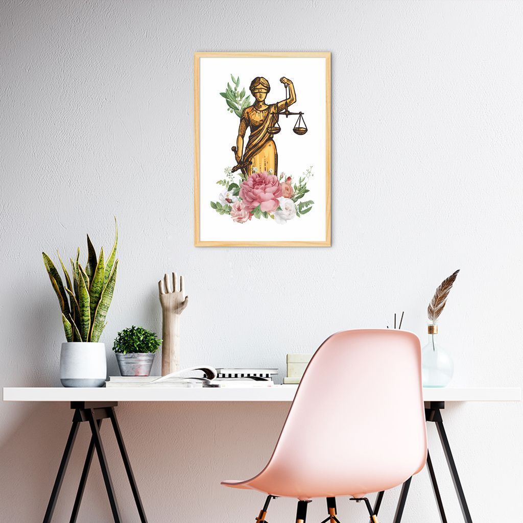 Quadro Deusa da Justiça Themis Flores 60x43 Caixa Marfim