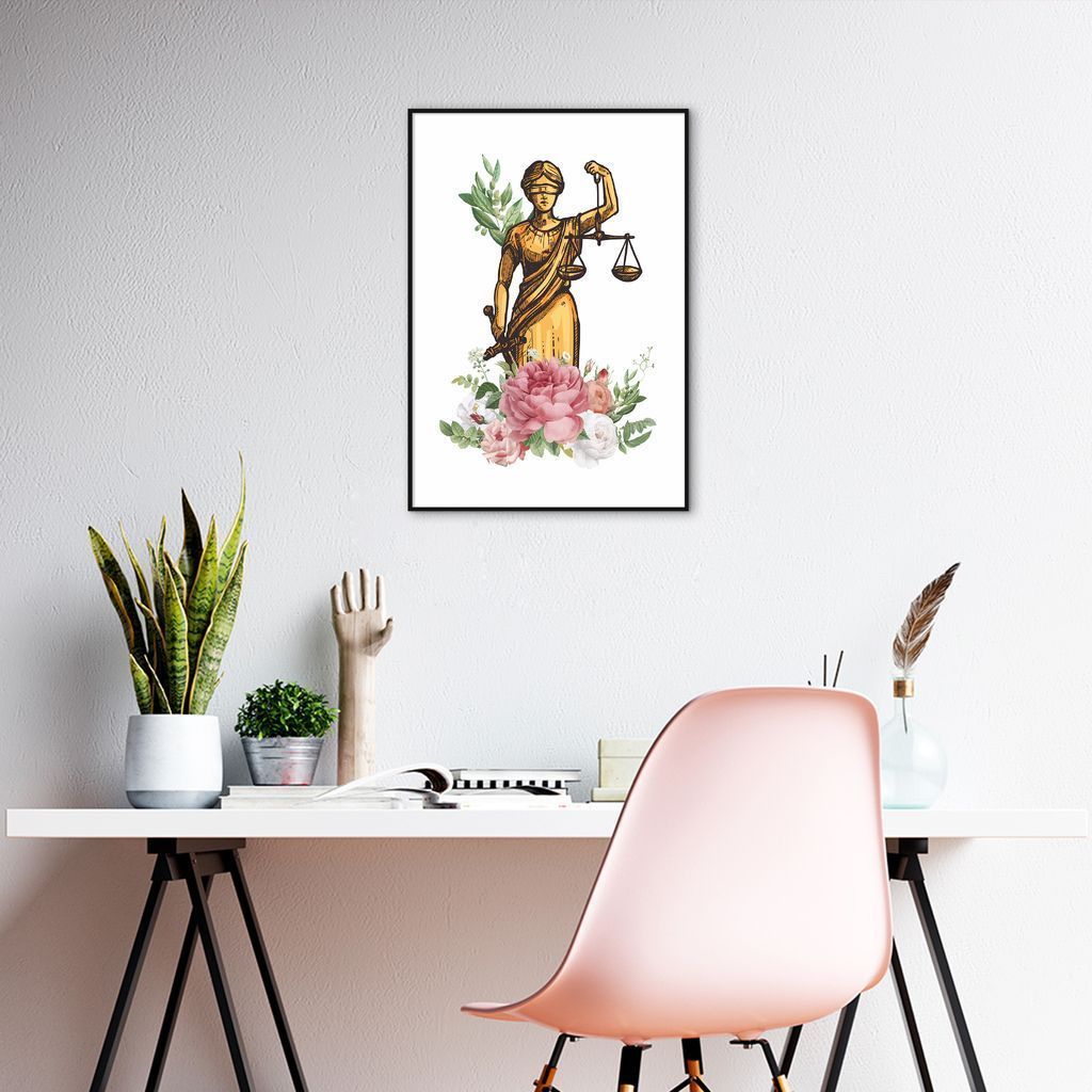 Quadro Deusa da Justiça Themis Flores 60x43 Filete Preto