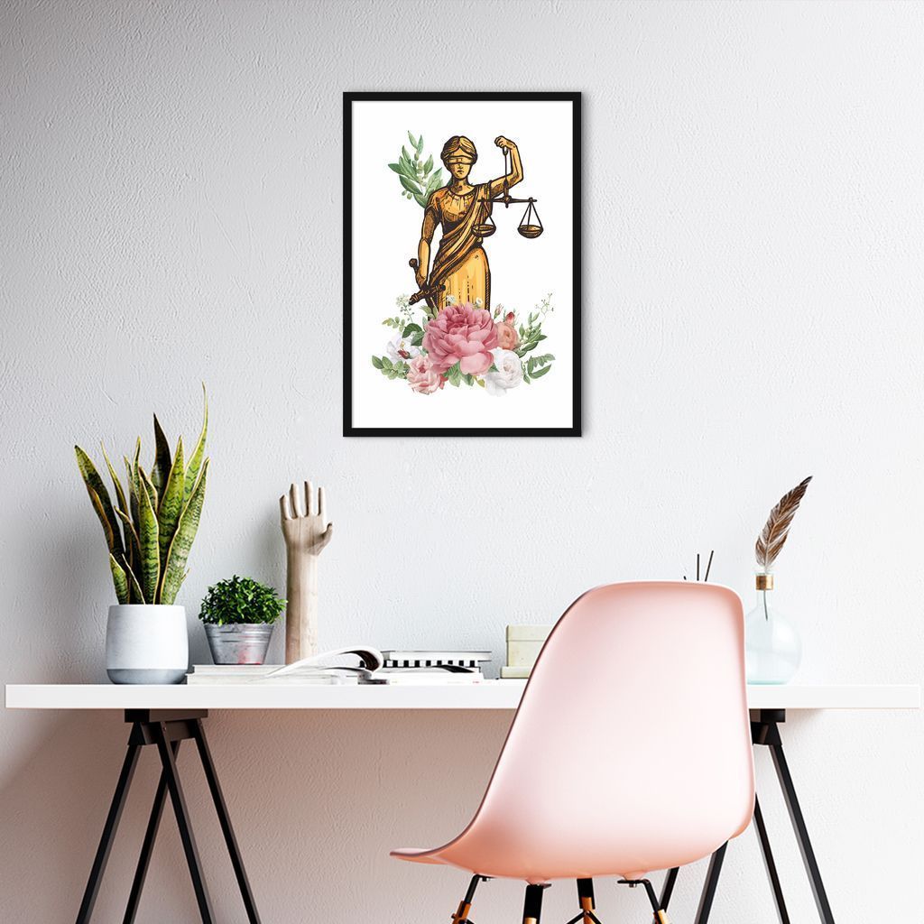 Quadro Deusa da Justiça Themis Flores 86x60 Caixa Preto