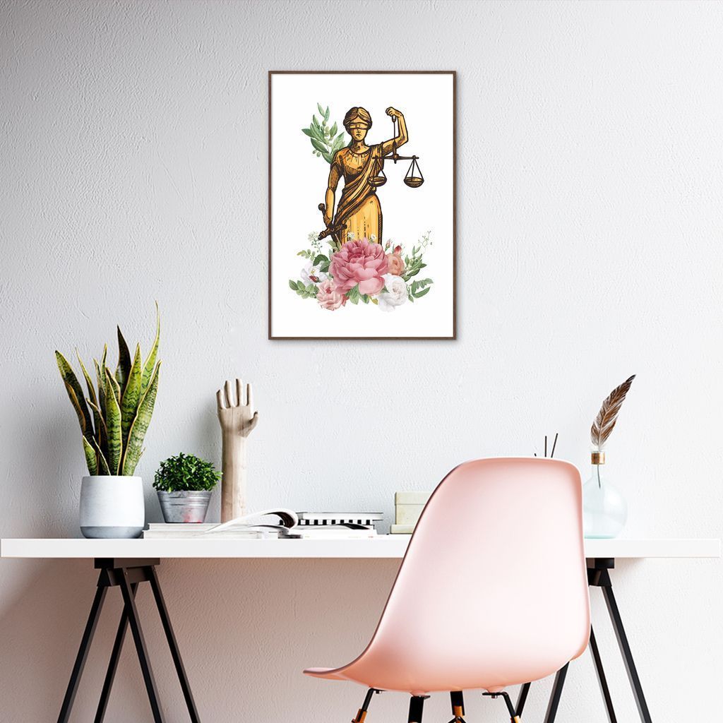 Quadro Deusa da Justiça Themis Flores 86x60 Filete Marrom