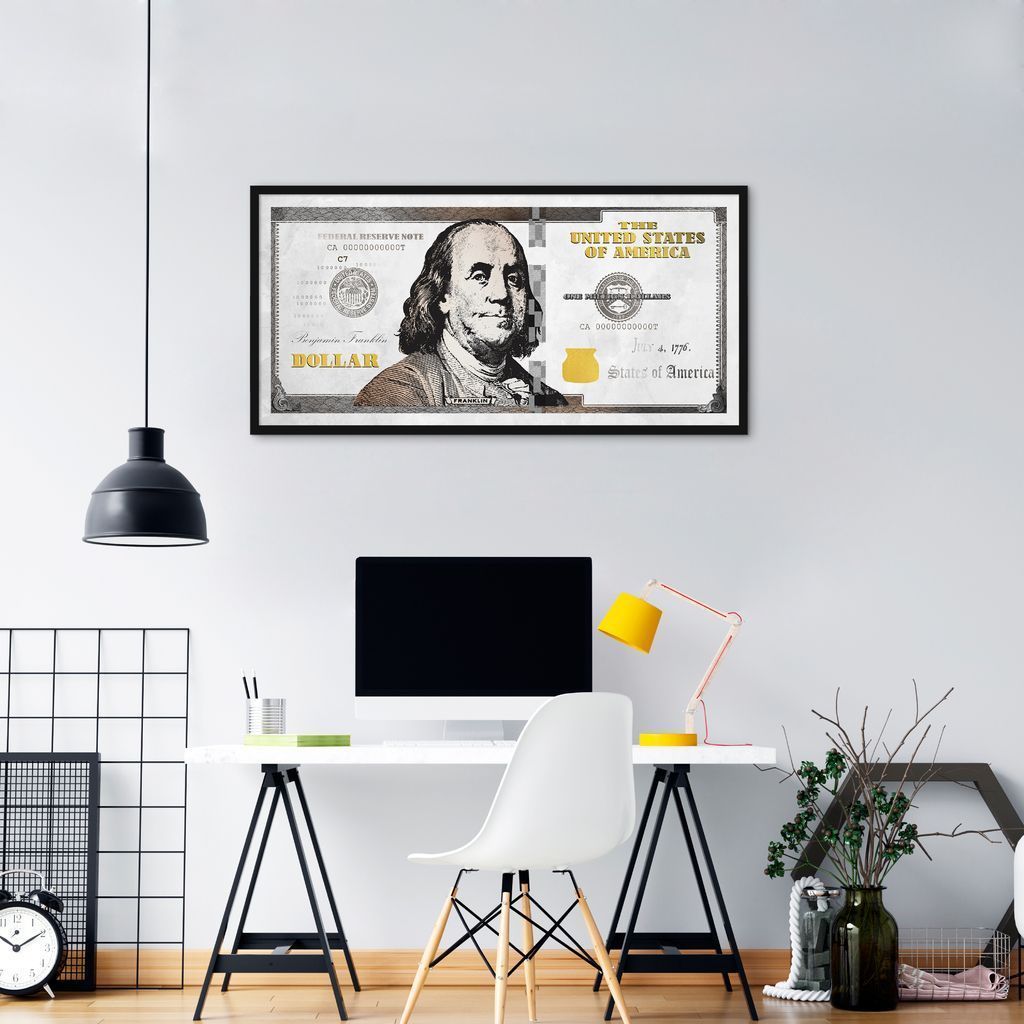 Quadro Dinheiro Nota Dólar 60x30 Caixa Preto