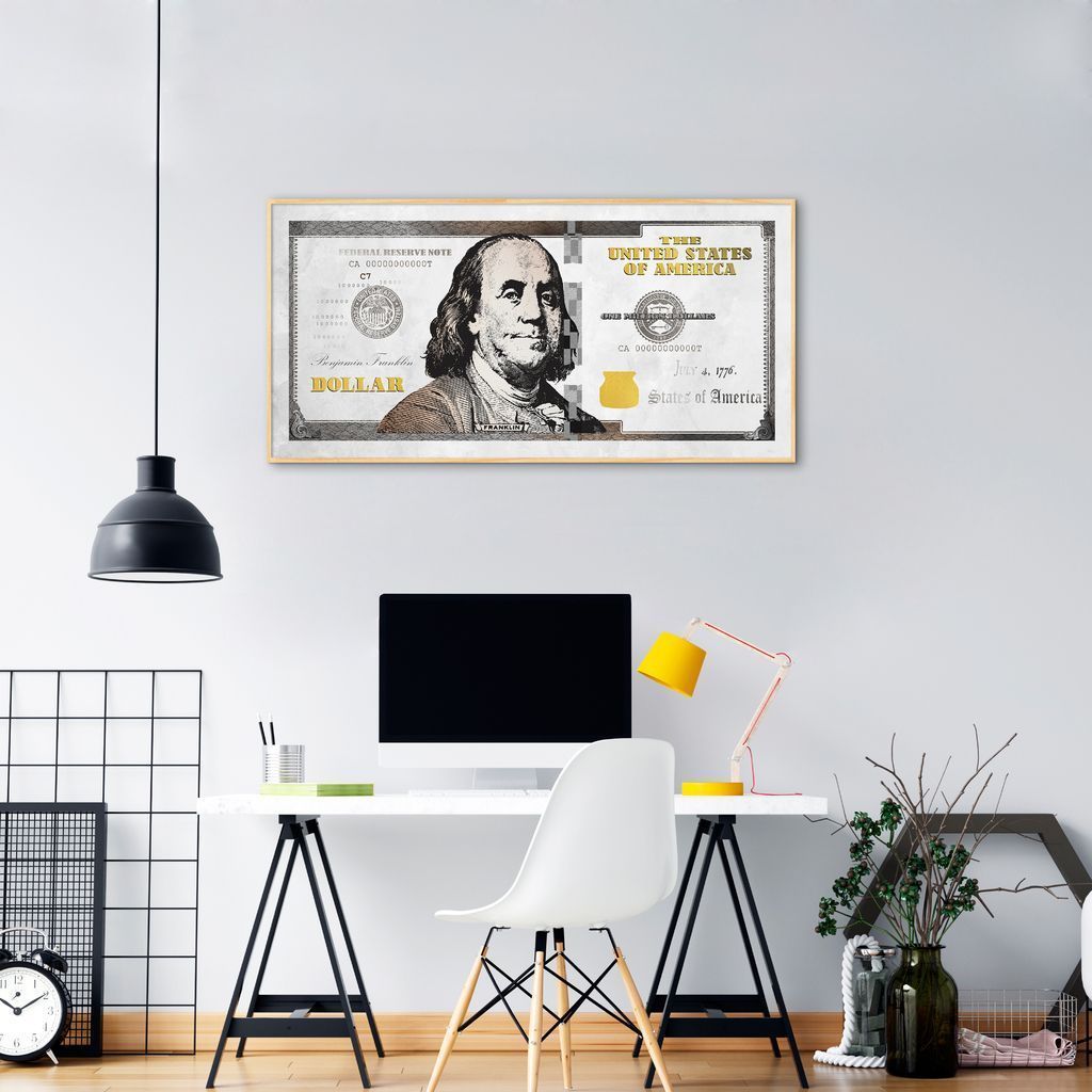Quadro Dinheiro Nota Dólar 60x30 Filete Marfim