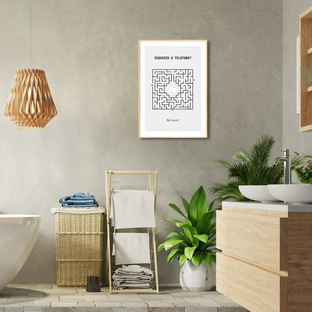 Quadro Divertido Lavabo Labirinto 43x30 Filete Marfim