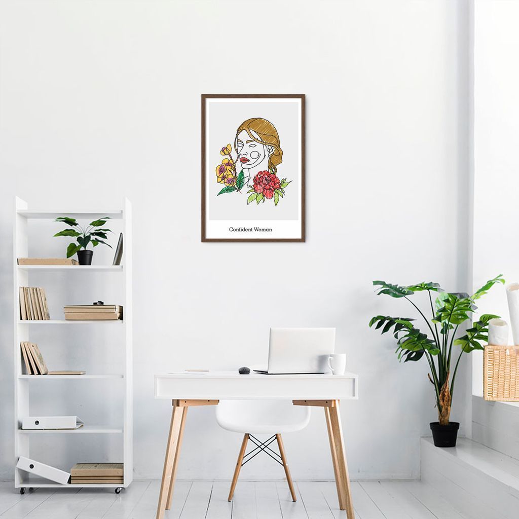 Quadro Drawn Mulher Confiante 100x70 Caixa Marrom