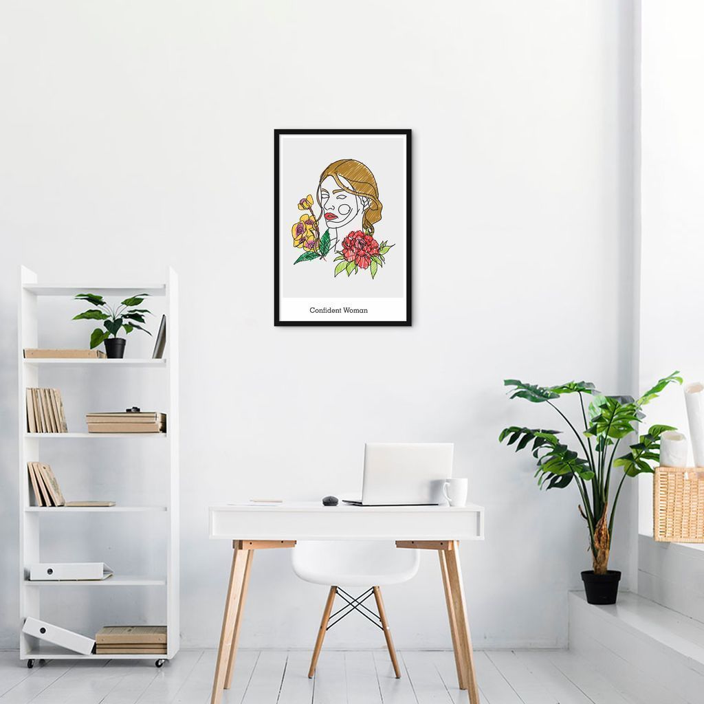 Quadro Drawn Mulher Confiante 100x70 Caixa Preto
