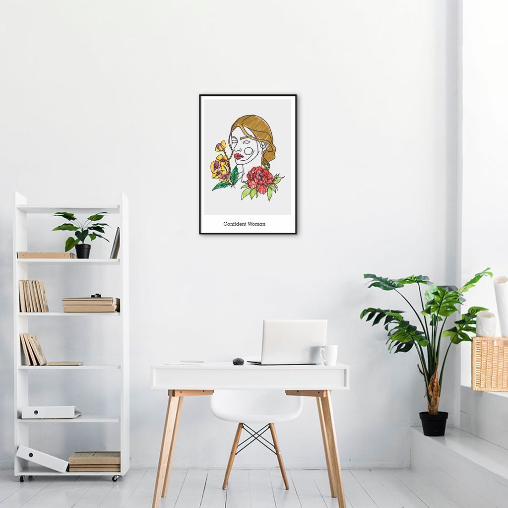 Quadro Drawn Mulher Confiante 100x70 Filete Preto