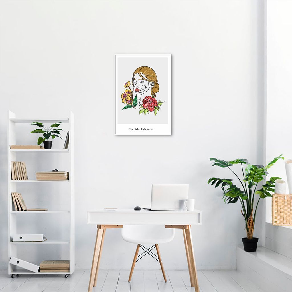 Quadro Drawn Mulher Confiante 86x60 Filete Branco