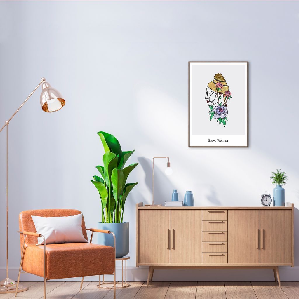 Quadro Drawn Mulher Corajosa 43x30 Filete Marrom
