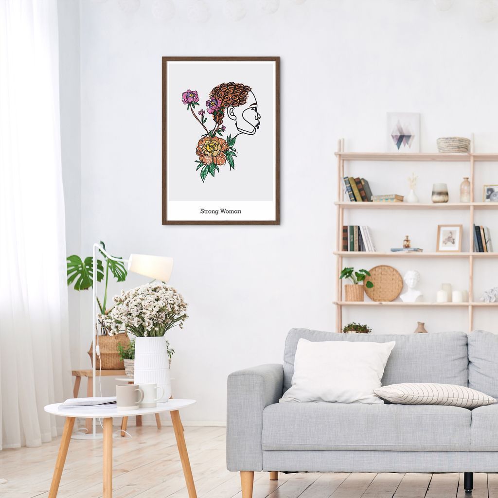 Quadro Drawn Mulher Forte 43x30 Caixa Marrom