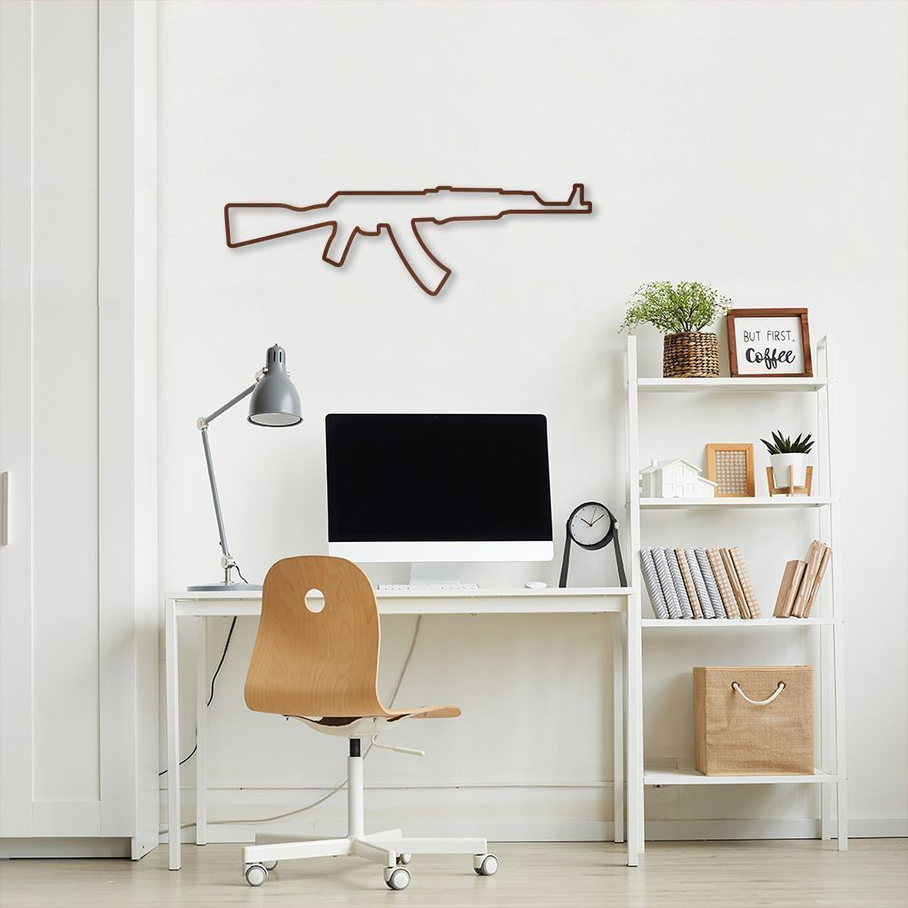 Quadro Escultura Arma AK47 100x30 Marrom