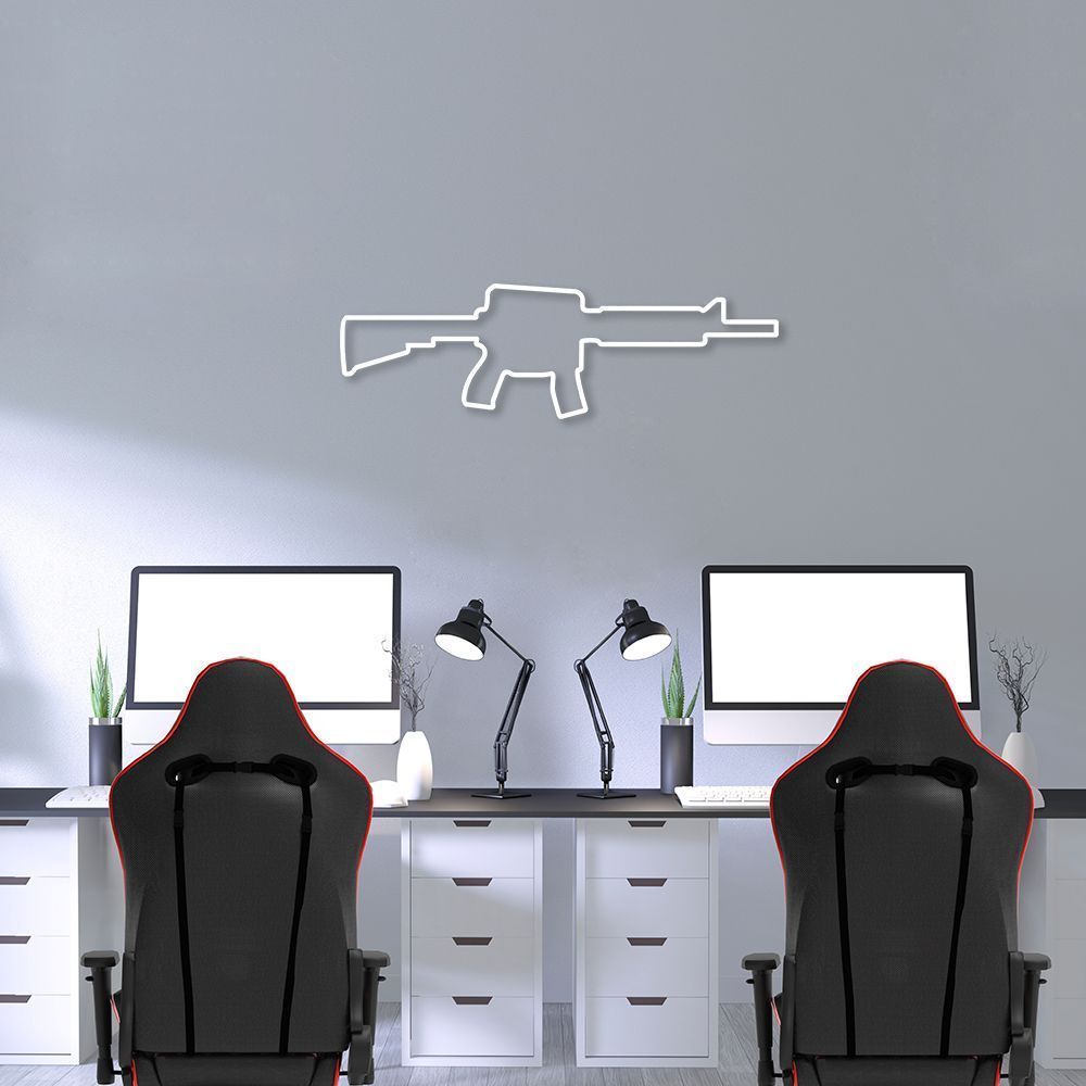 Quadro Escultura Arma M4 150x46 Branco