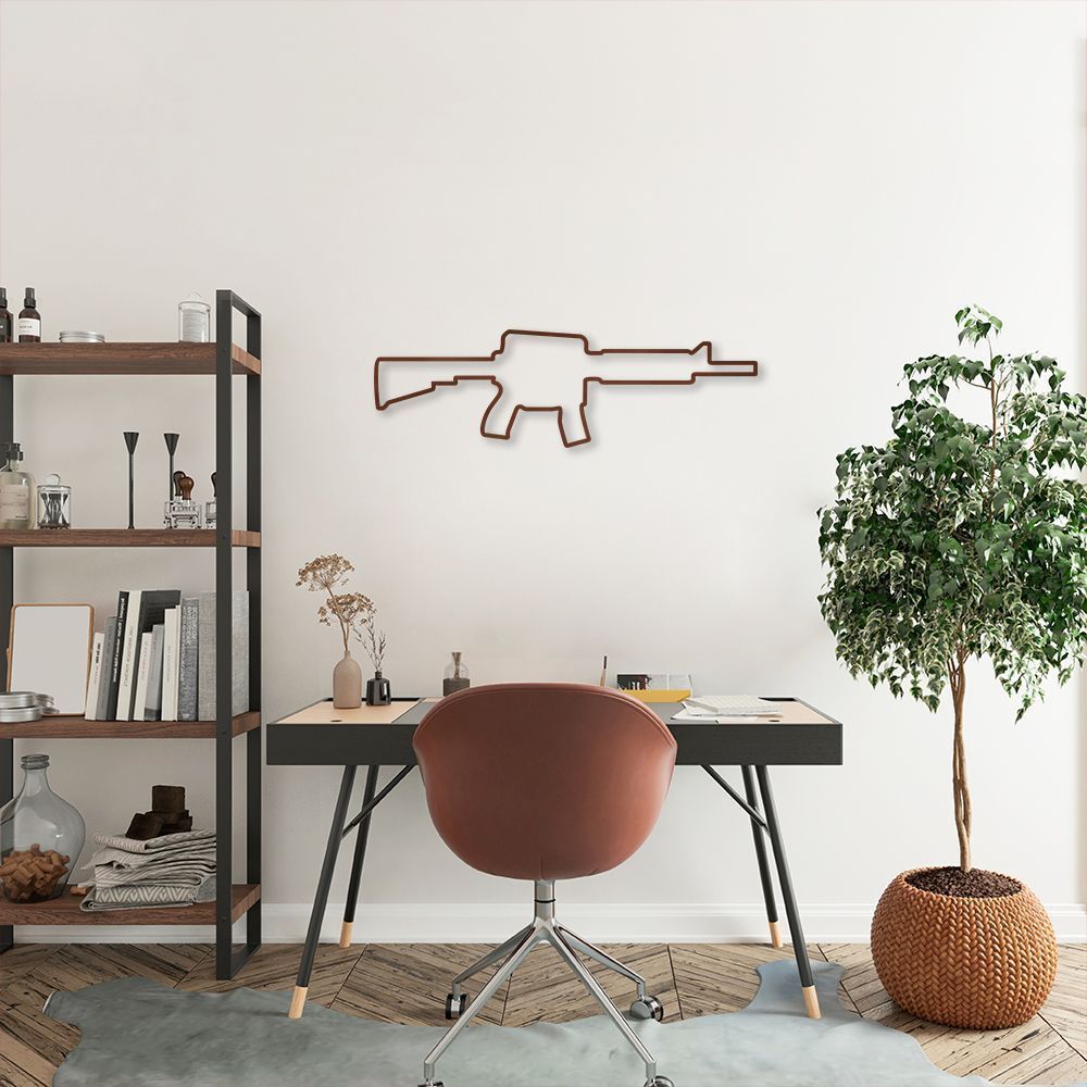 Quadro Escultura Arma M4 150x46 Marrom