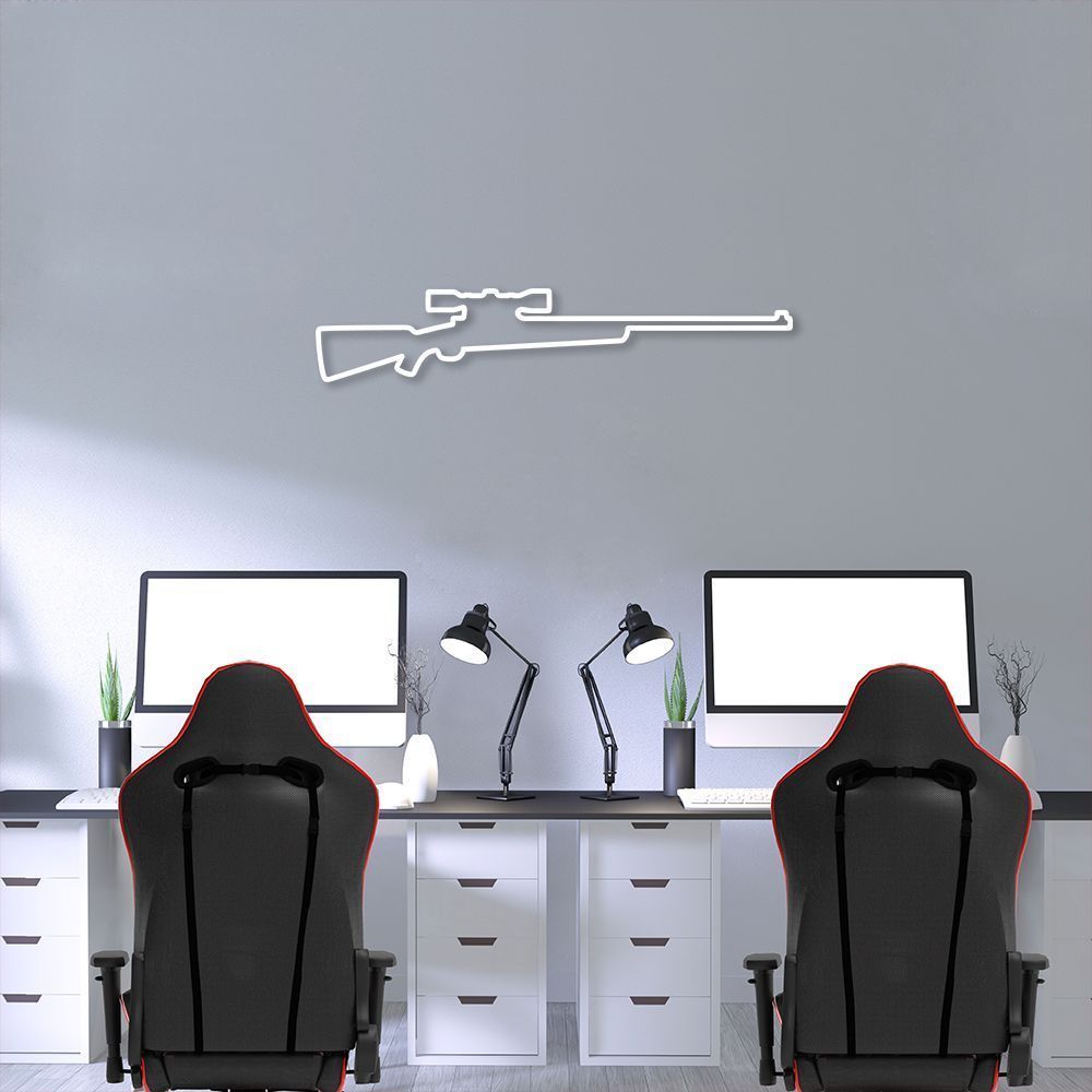 Quadro Escultura Arma Sniper 80x15 Branco