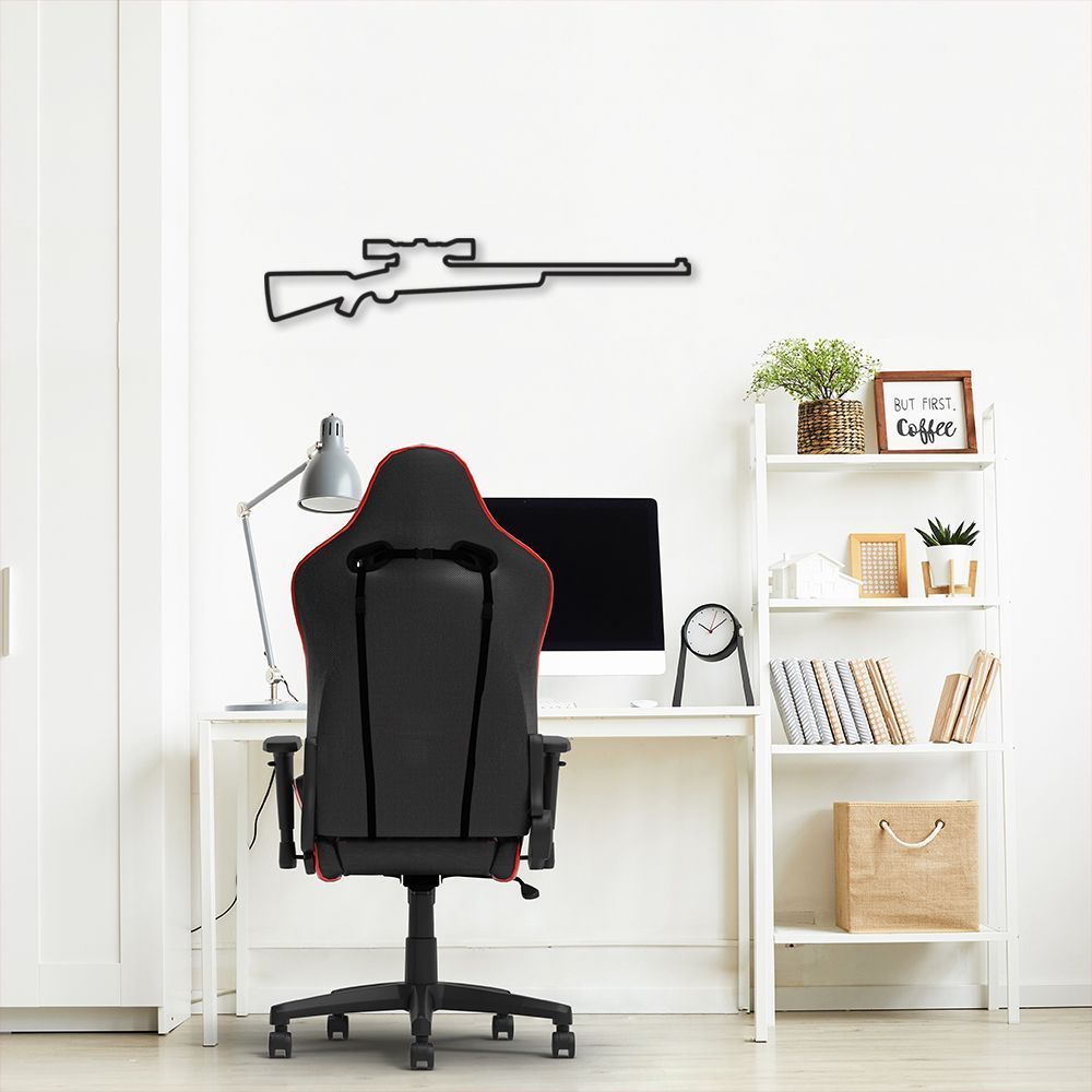 Quadro Escultura Arma Sniper 80x15 Preto