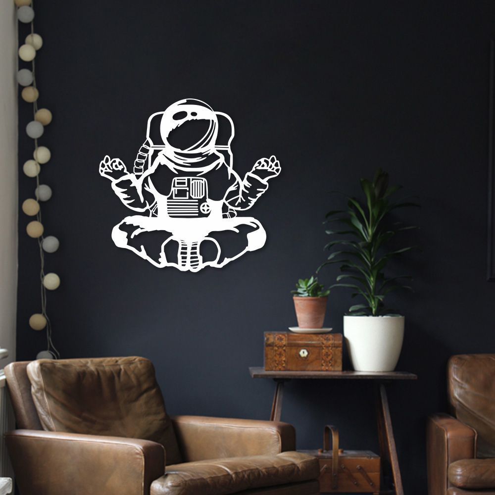 Quadro Escultura Astronauta Meditando 120x114 Branco