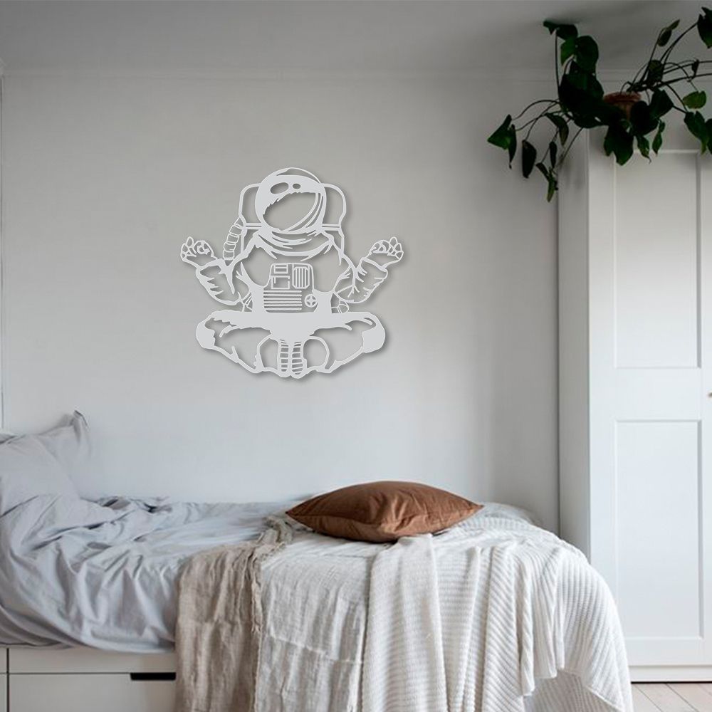 Quadro Escultura Astronauta Meditando 150x141 Cinza