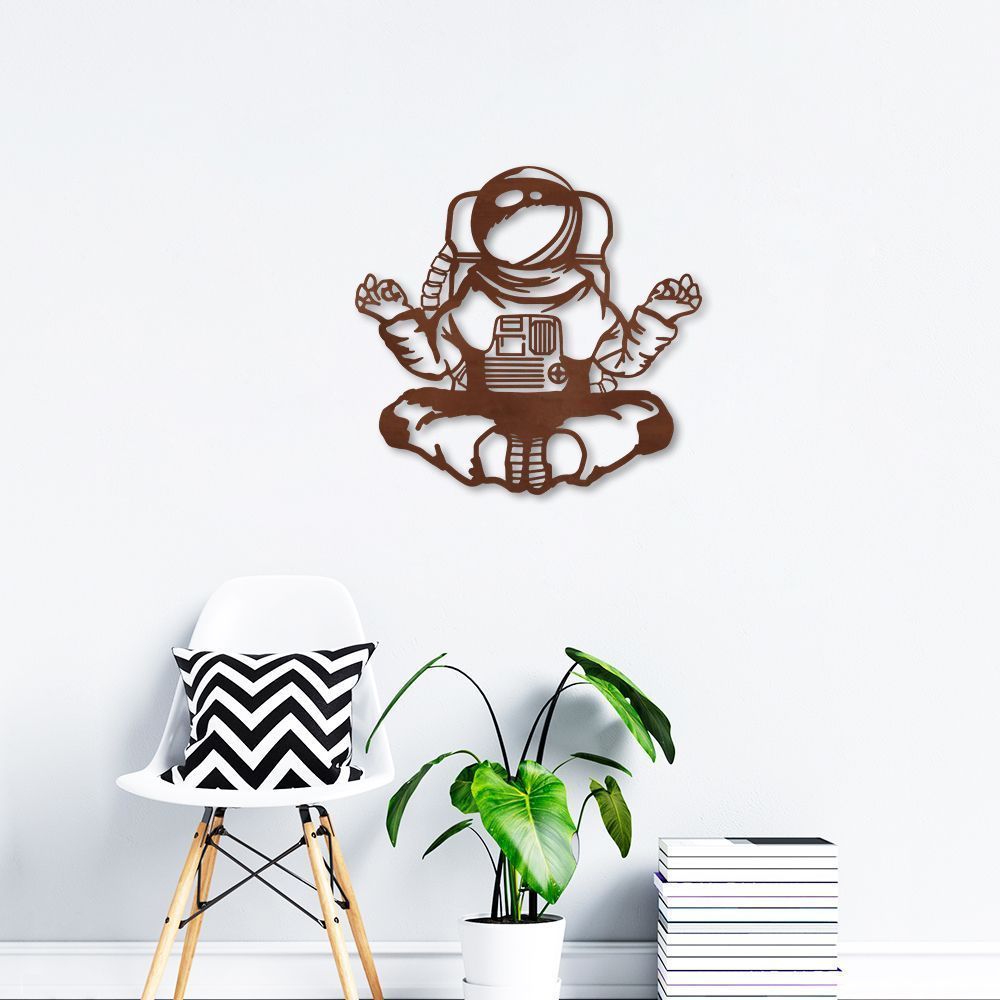 Quadro Escultura Astronauta Meditando 150x141 Marrom