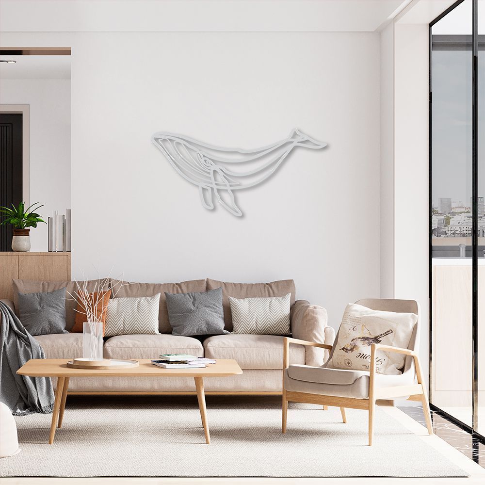 Quadro Escultura Baleia One Line 200x99 Cinza