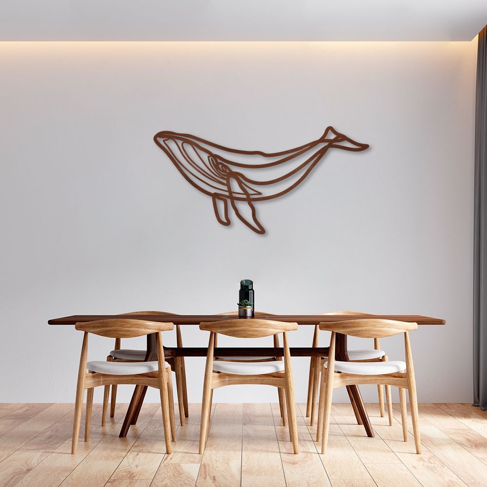 Quadro Escultura Baleia One Line 80x40 Marrom