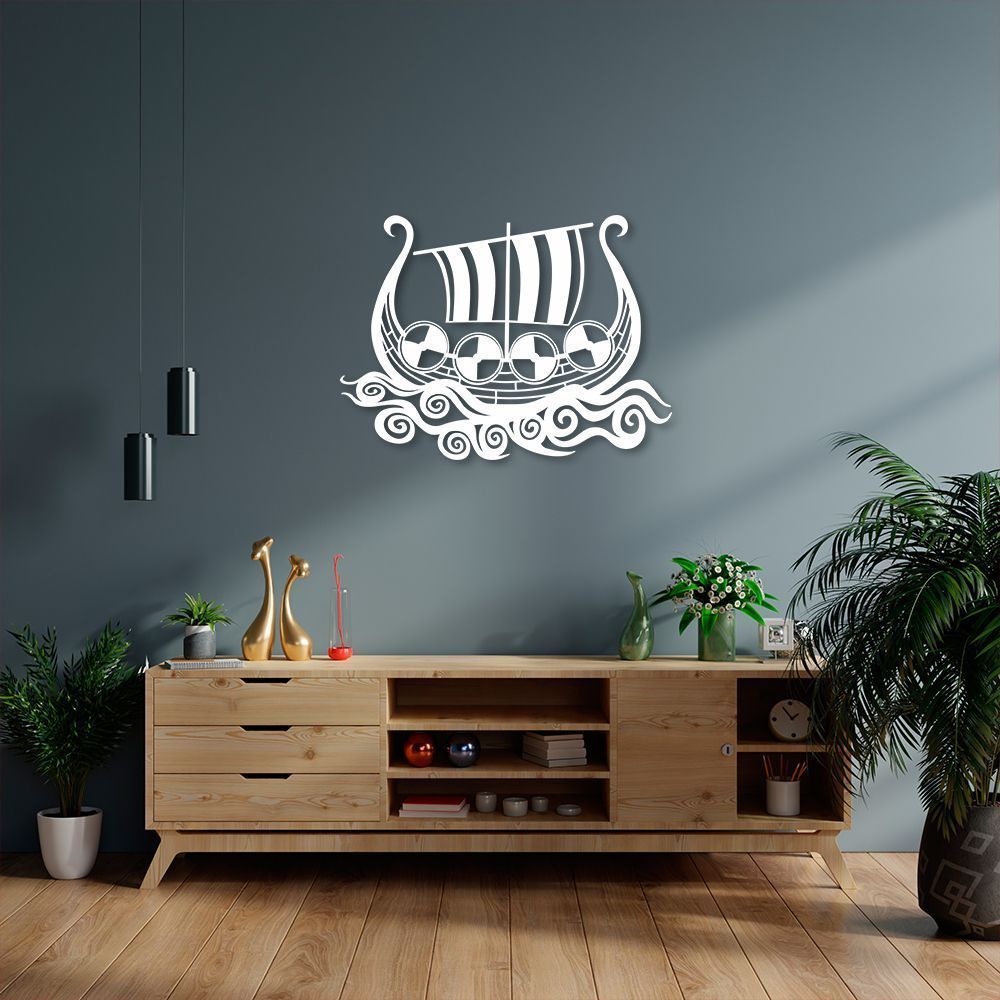 Quadro Escultura Barco Viking 100x73 Branco