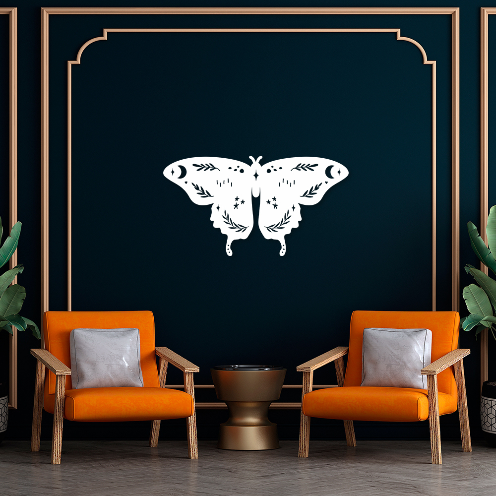 Quadro Escultura Borboleta Boho 80x43 Branco