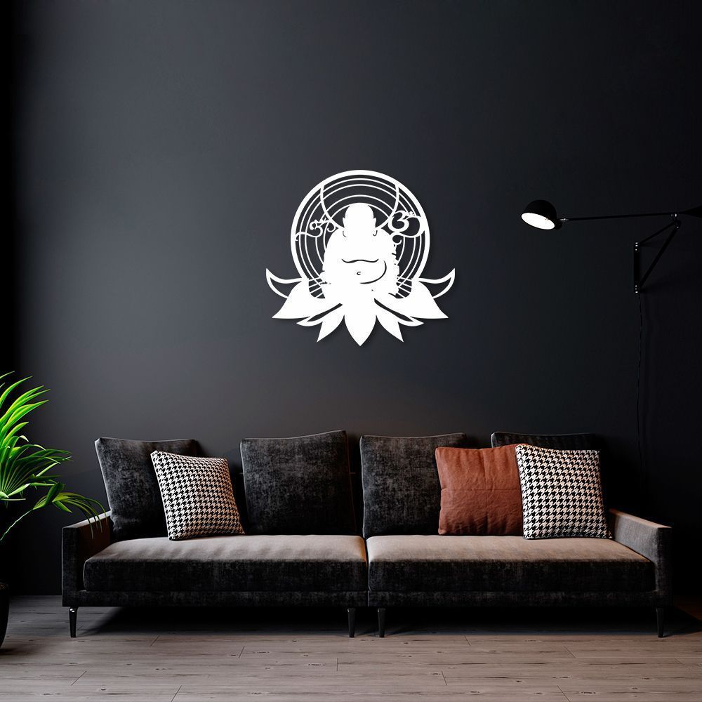 Quadro Escultura Buda Gordinho Medita Om Lotus 90x83 Branco