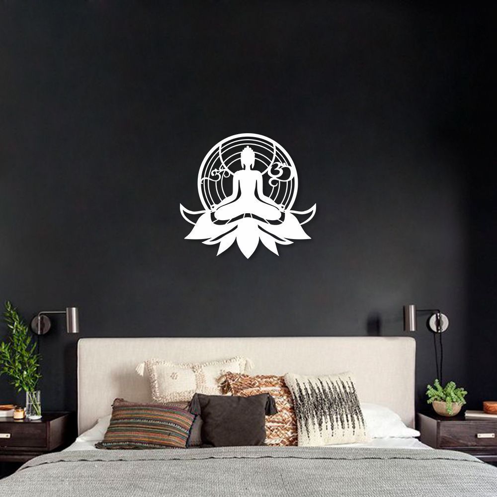 Quadro Escultura Buda Meditando Om Lotus 60x55 Branco