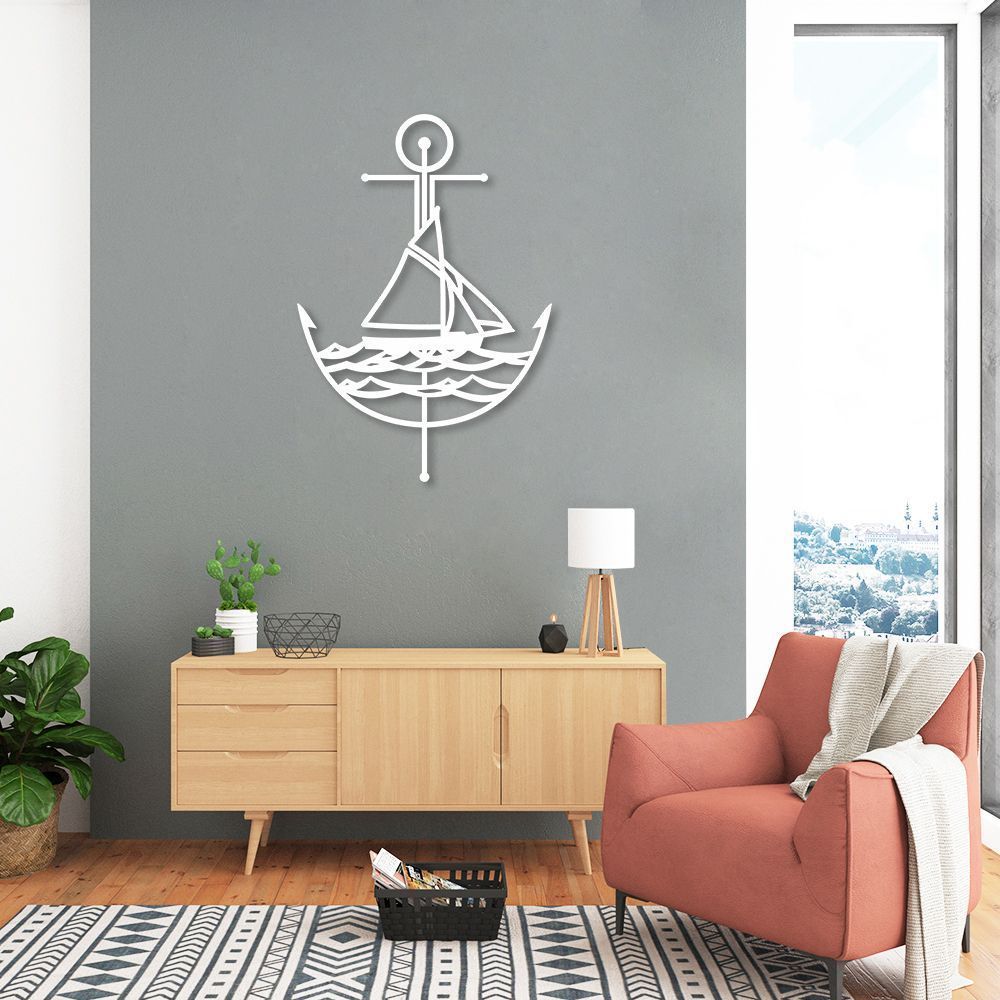 Quadro Escultura Âncora com Navegação 100x69 Branco