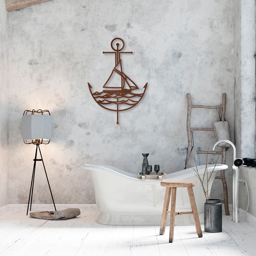 Quadro Escultura Âncora com Navegação 150x103 Marrom