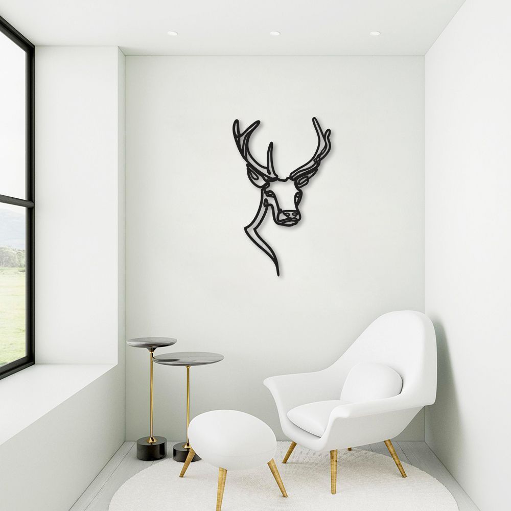 Quadro Escultura Cabeça Veado One Line 100x61 Preto
