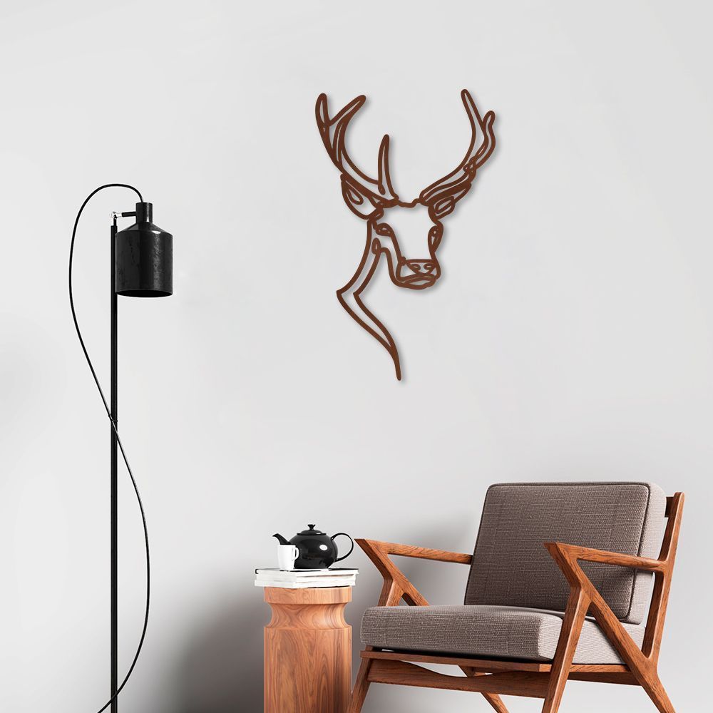 Quadro Escultura Cabeça Veado One Line 150x92 Marrom