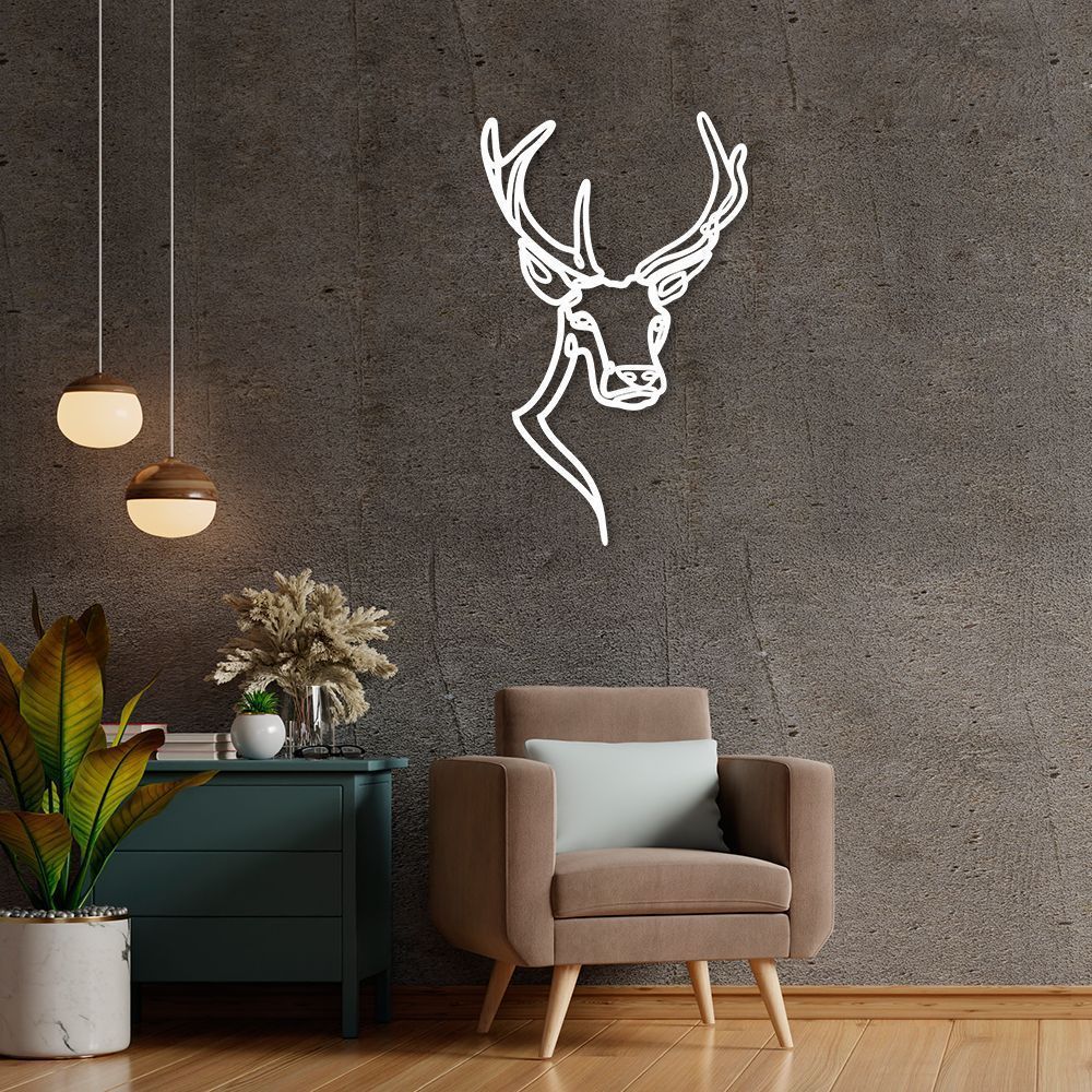 Quadro Escultura Cabeça Veado One Line 80x49 Branco