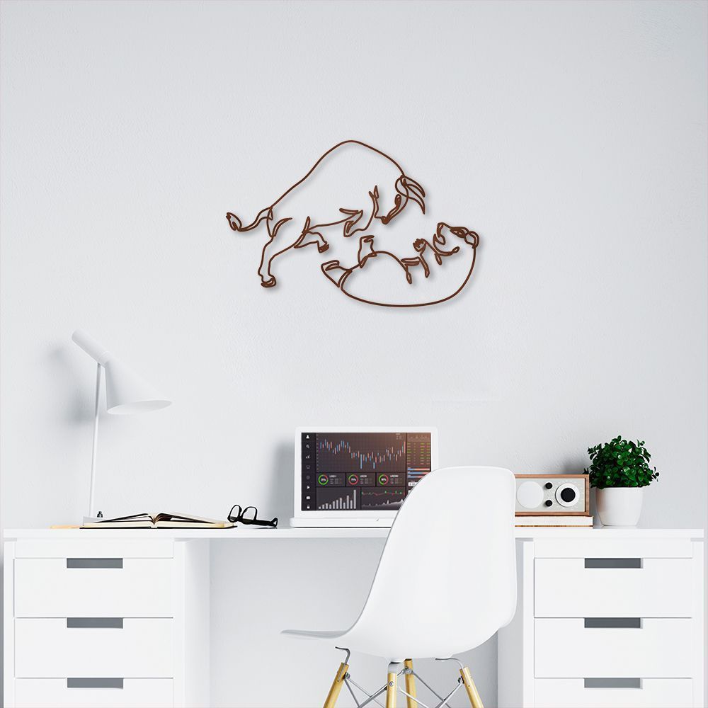 Quadro Escultura Cabeça de Urso Touro Combate 150x99 Marrom
