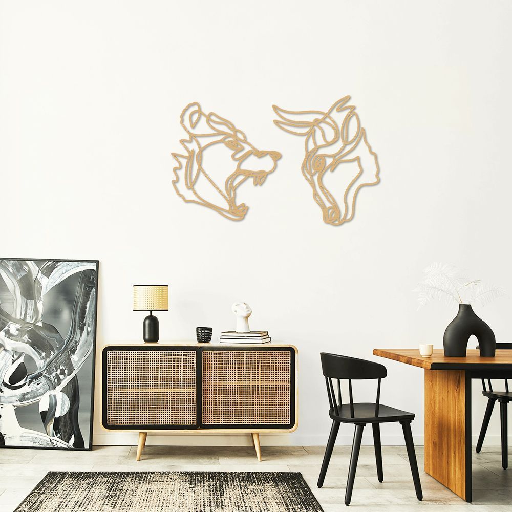 Quadro Escultura Cabeça de Urso e Touro 4 90x144 Areia