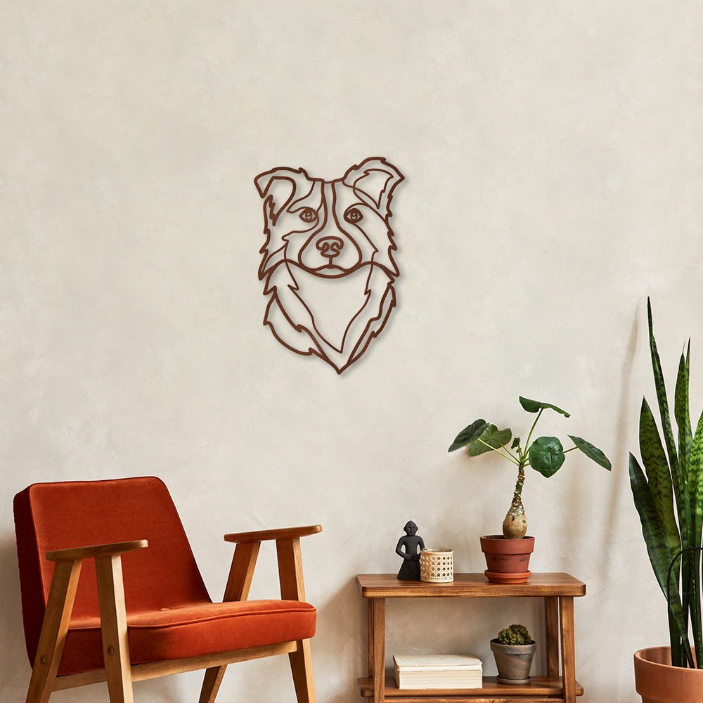 Quadro Escultura Cachorro Border Collie 100x69 Marrom