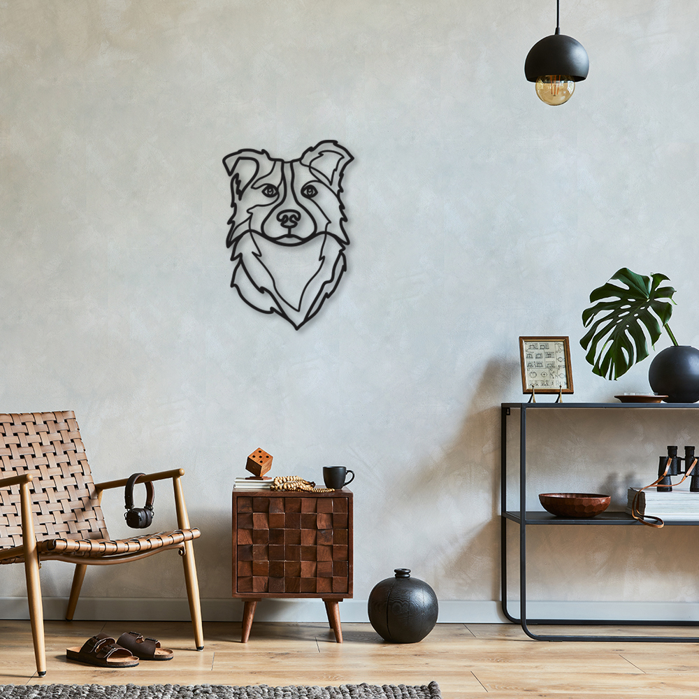 Quadro Escultura Cachorro Border Collie 100x69 Preto