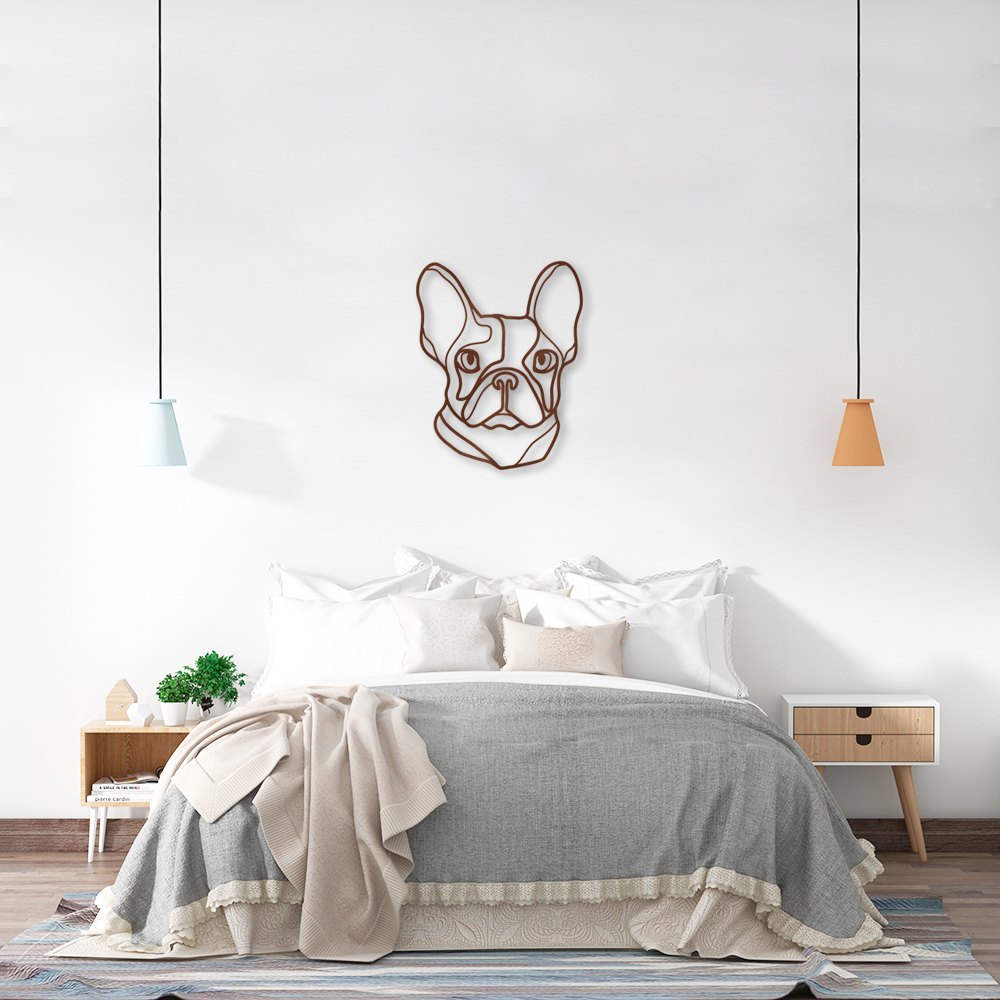 Quadro Escultura Cachorro Bulldog Frances 100x80 Marrom