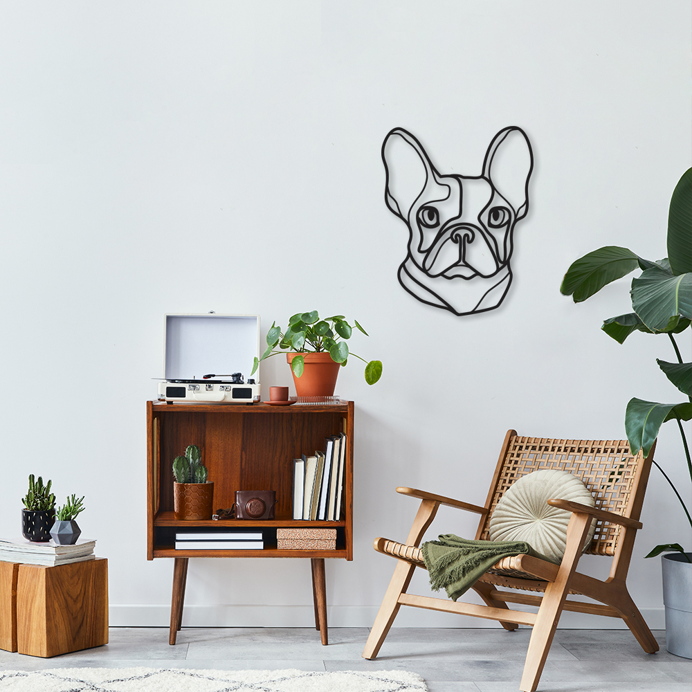 Quadro Escultura Cachorro Bulldog Frances 100x80 Preto