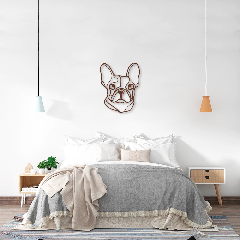 Quadro Escultura Cachorro Bulldog Frances 150x120 Marrom