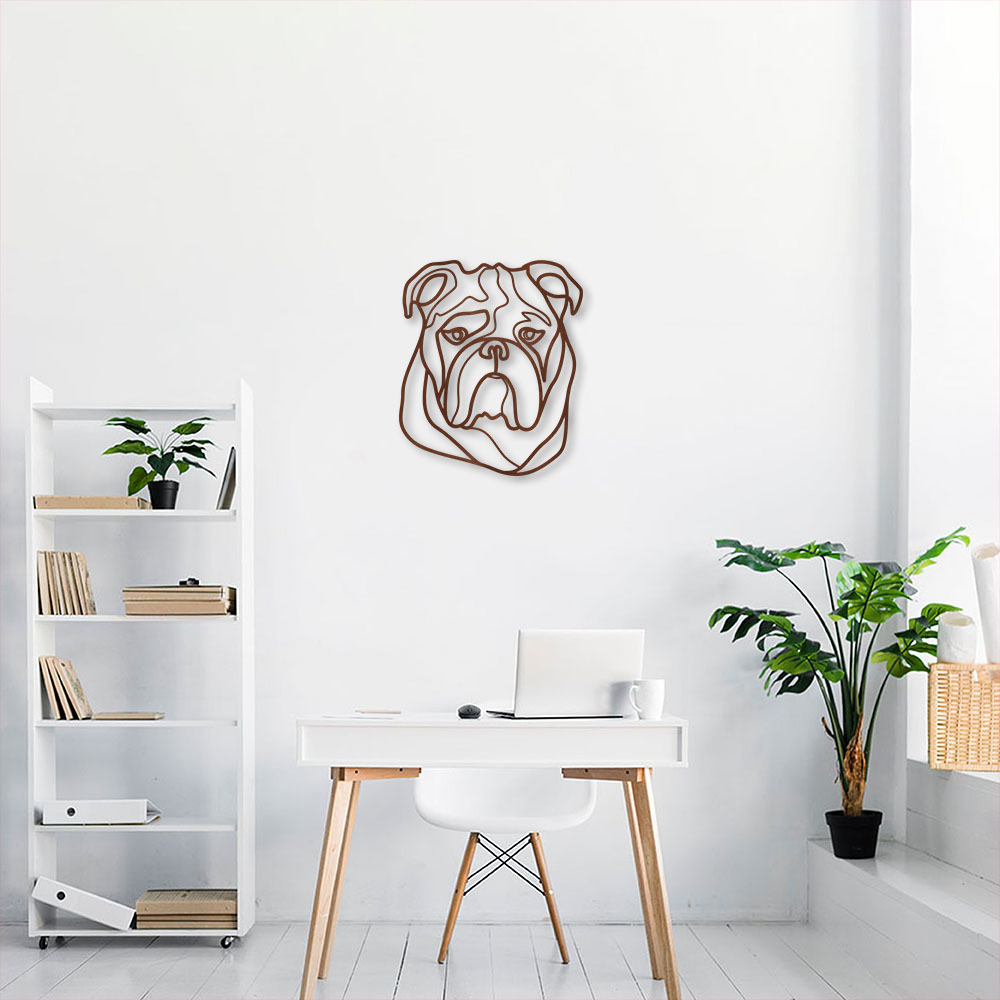 Quadro Escultura Cachorro Bulldog Ingles 150x128 Marrom