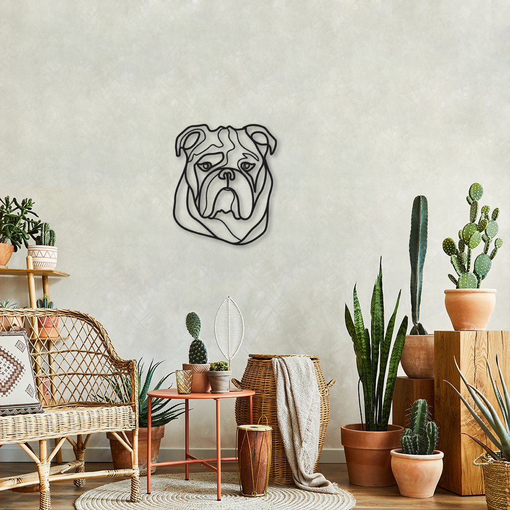 Quadro Escultura Cachorro Bulldog Ingles 150x128 Preto