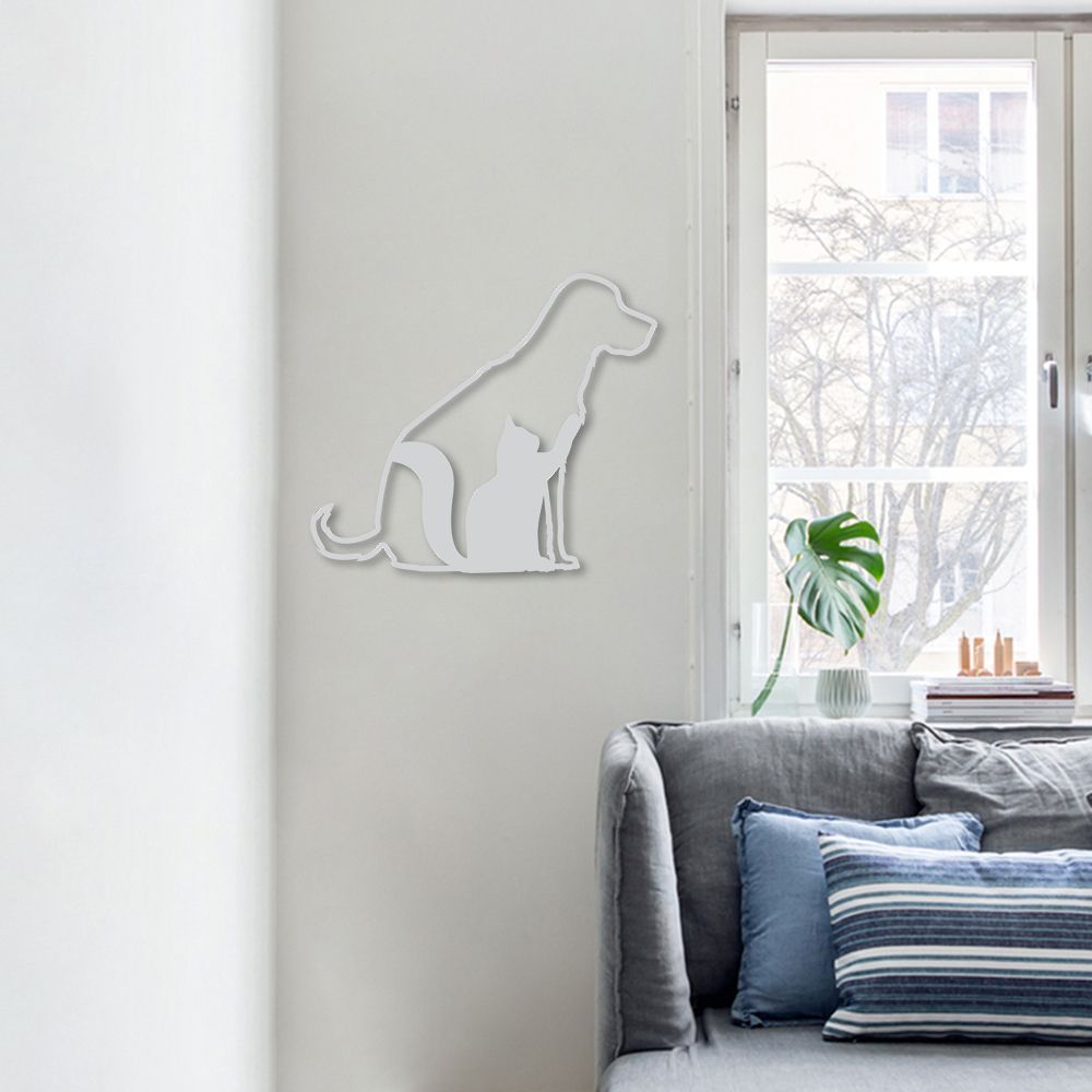 Quadro Escultura Cachorro Gato 80x70 Cinza