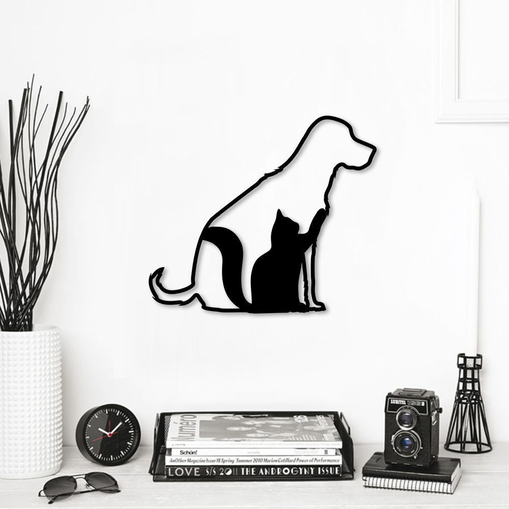 Quadro Escultura Cachorro Gato 80x70 Preto